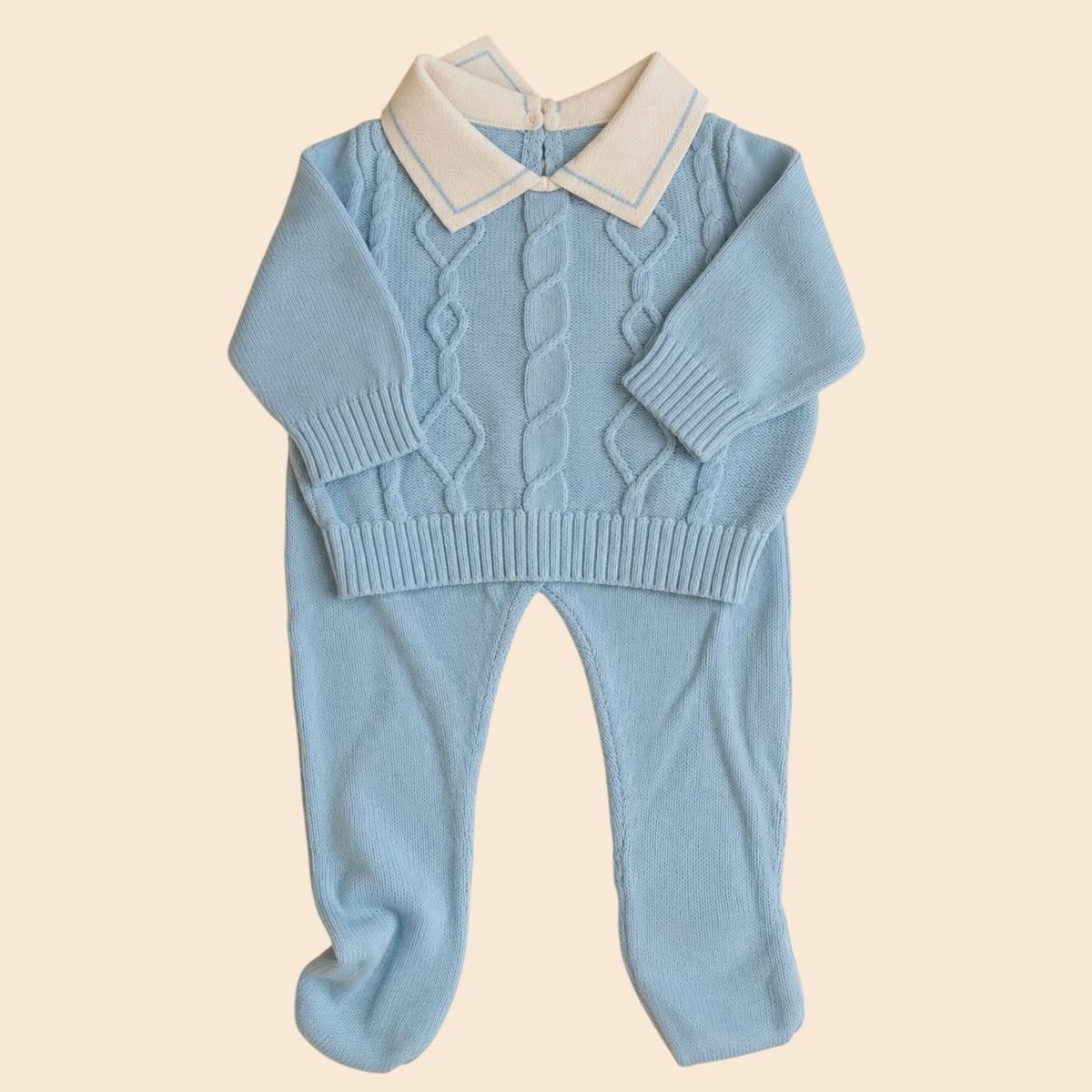 Blue Knit Collar Baby Set