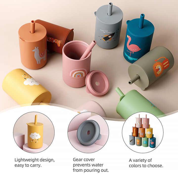 Silicone baby cup with straw