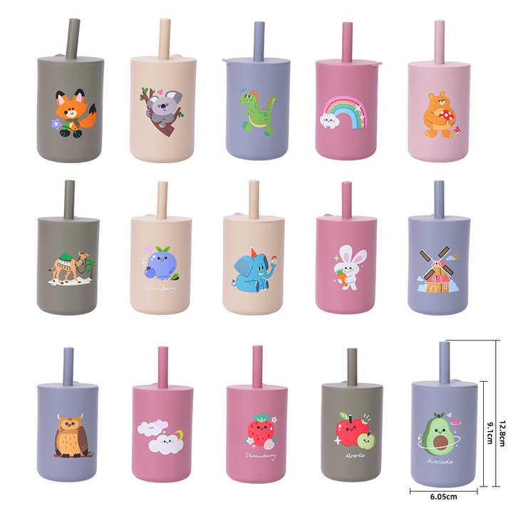 Silicone baby cup with straw