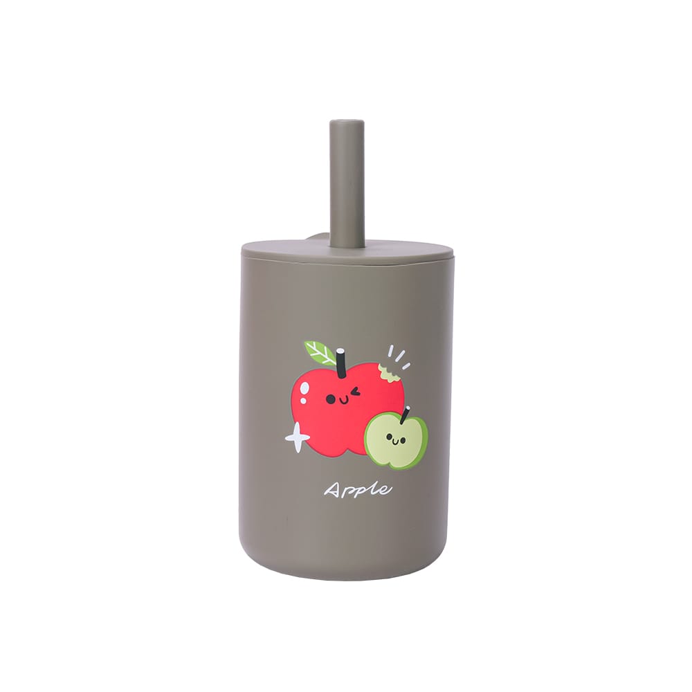 Silicone baby cup with straw