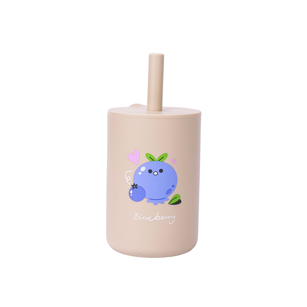 Silicone baby cup with straw