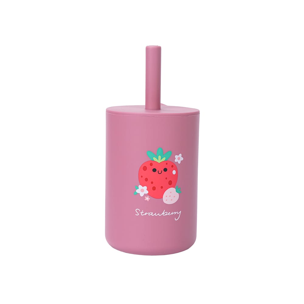 Silicone baby cup with straw