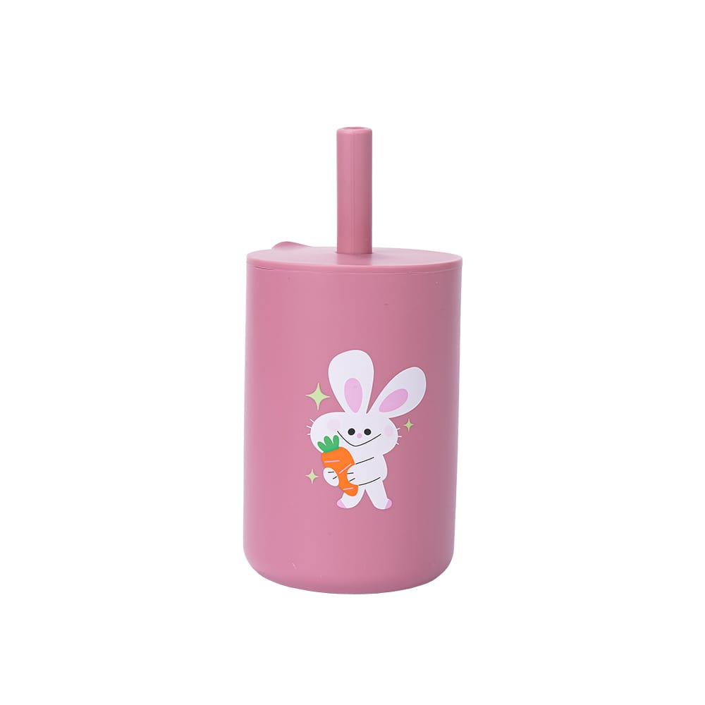 Silicone baby cup with straw