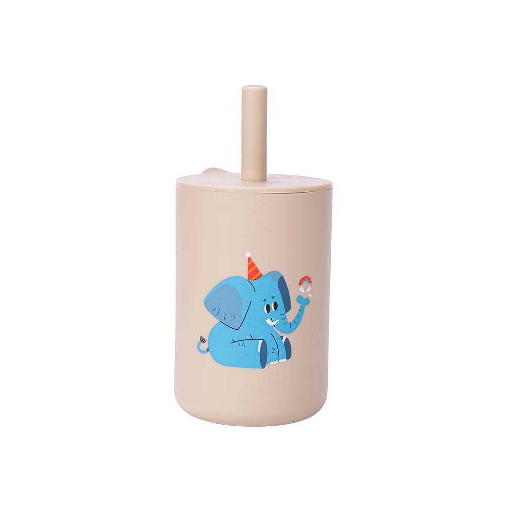 Silicone baby cup with straw