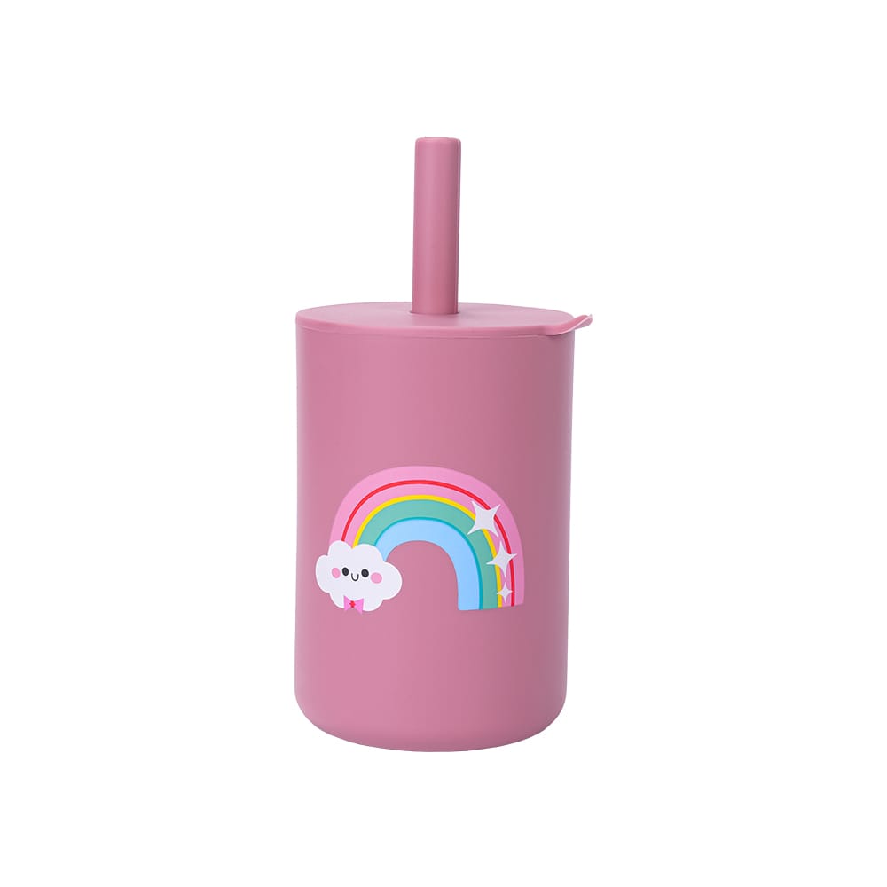 Silicone baby cup with straw