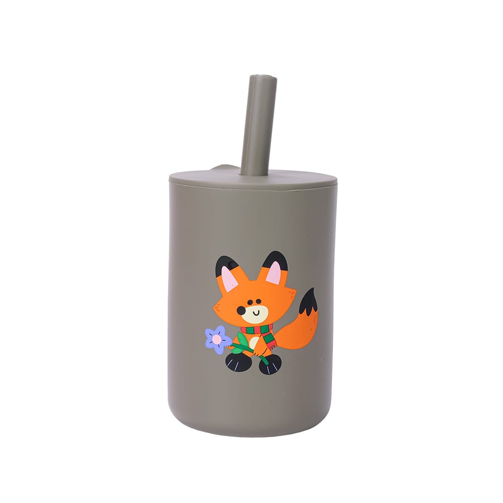 Silicone baby cup with straw