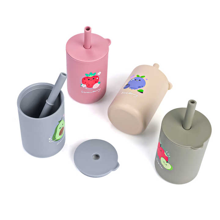 Silicone baby cup with straw