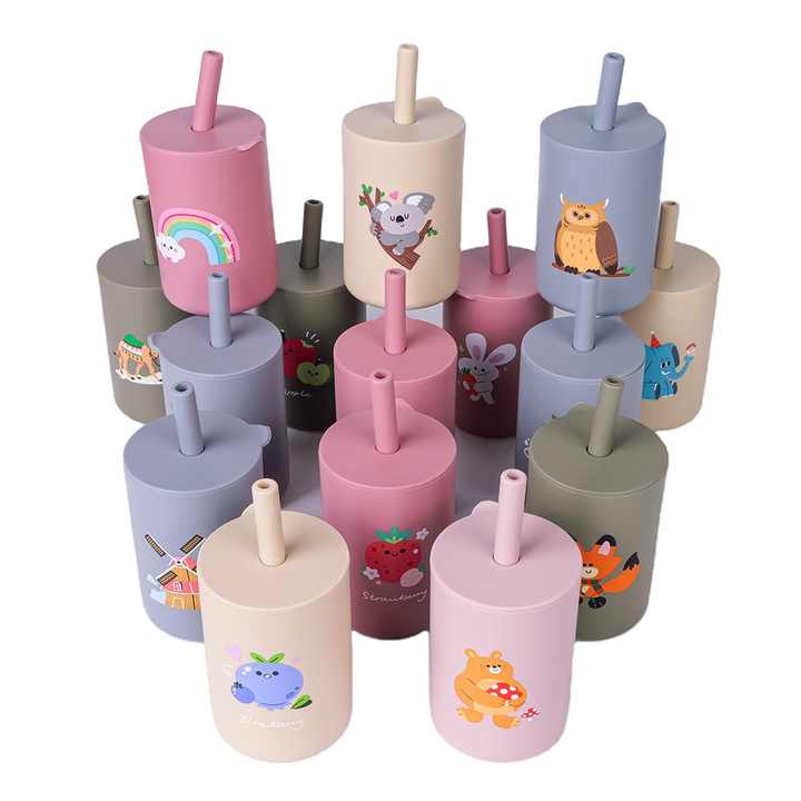 Silicone baby cup with straw