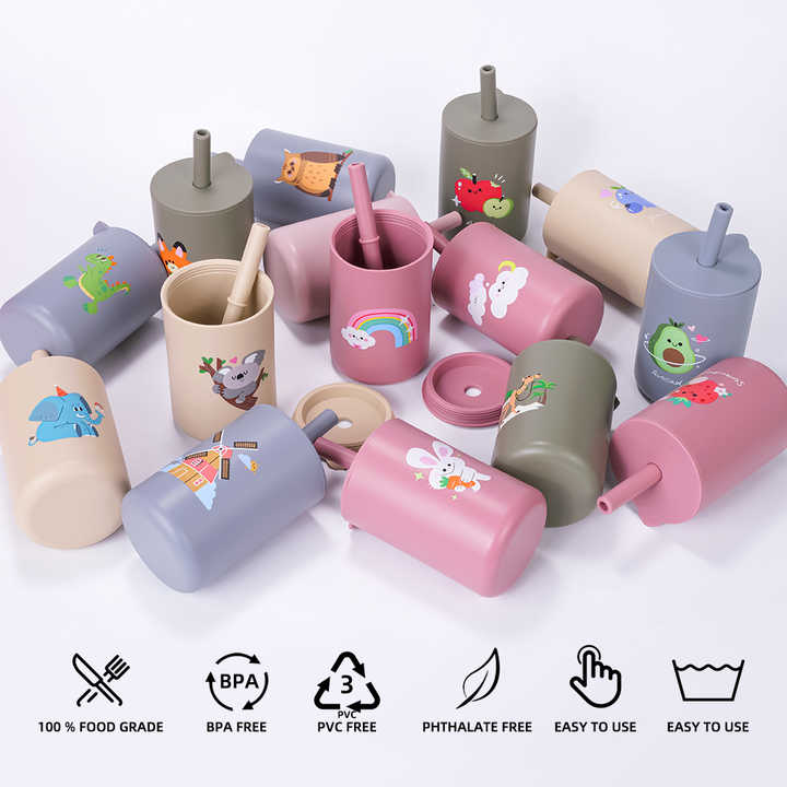 Silicone baby cup with straw