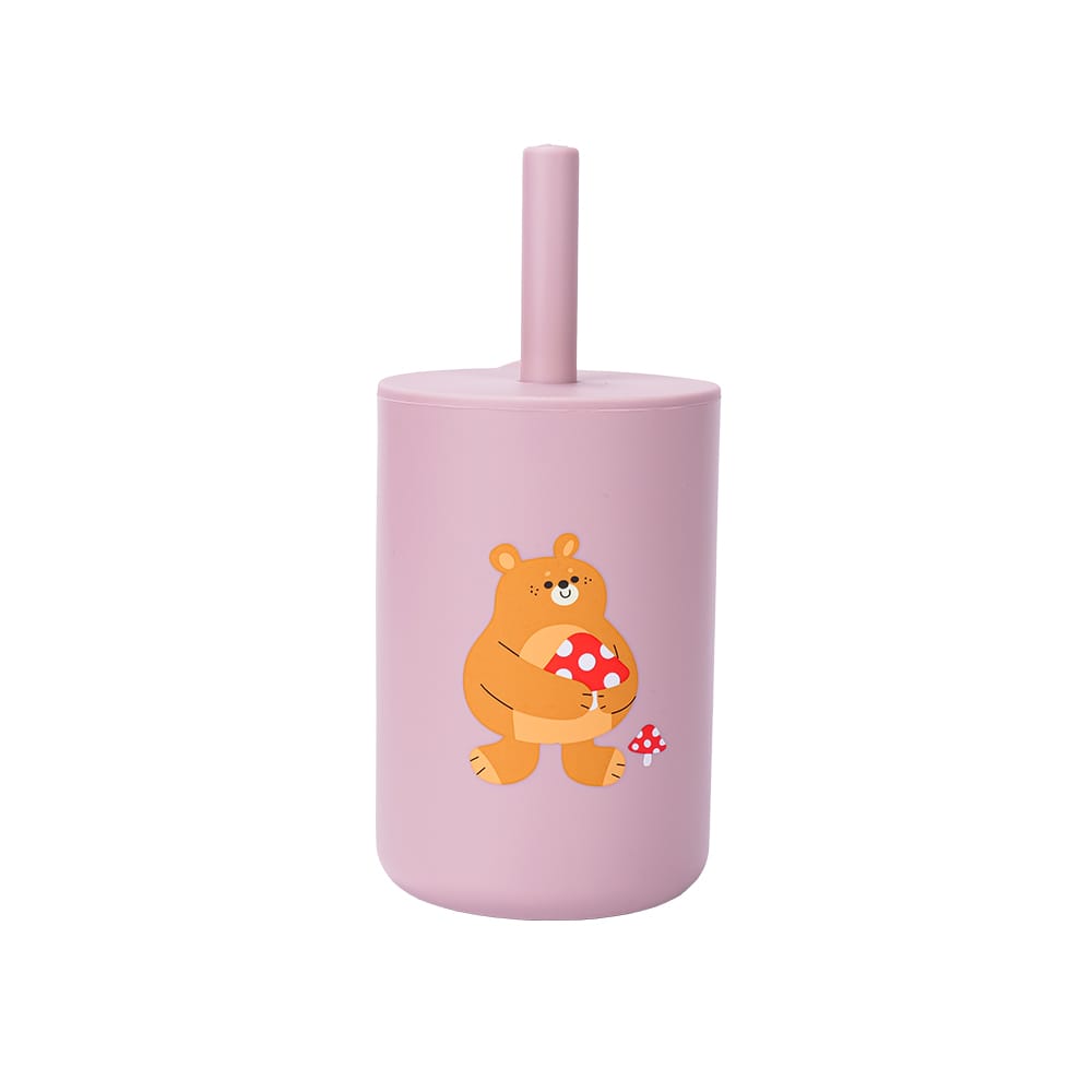Silicone baby cup with straw