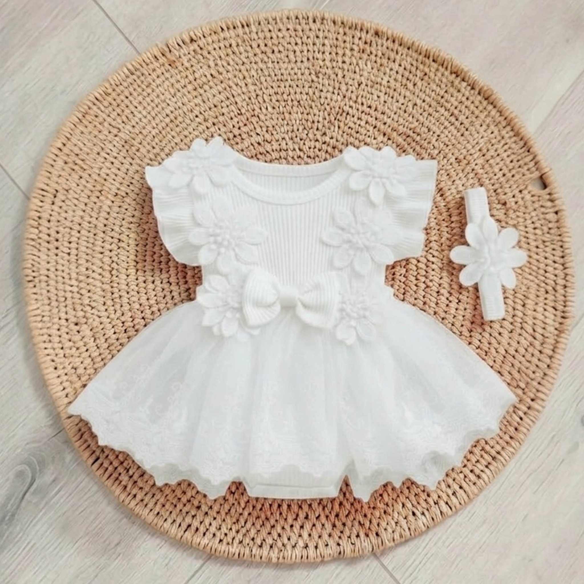 Flower Tutu Bodysuit Dress White (9-12Months)
