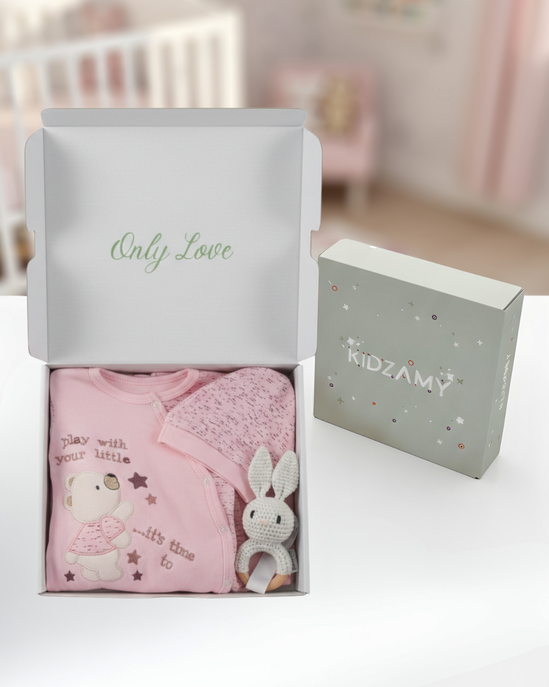 Play With Your Little" Pink Bear Set  3m–6m