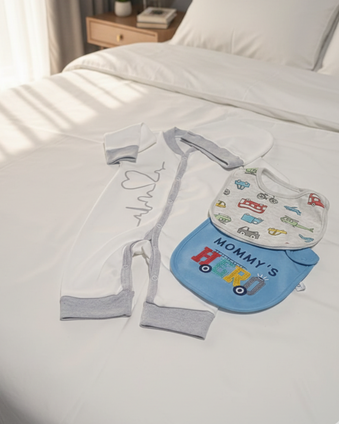 Heartbeat Grey &amp; White Romper Set  6m-9m