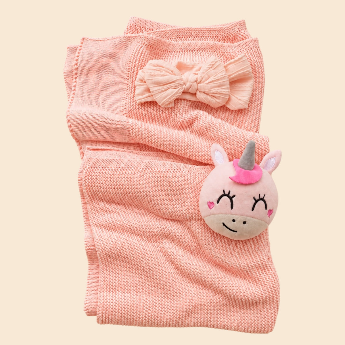 Soft Pink Knitted Blanket Set