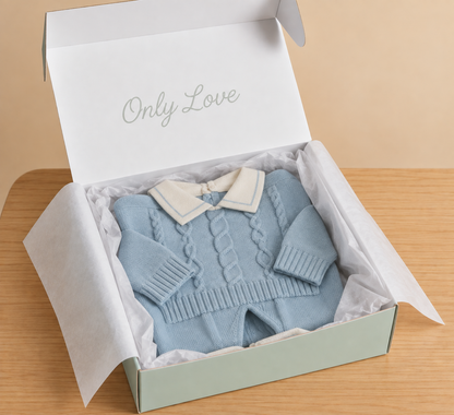 Blue Knit Collar Baby Set