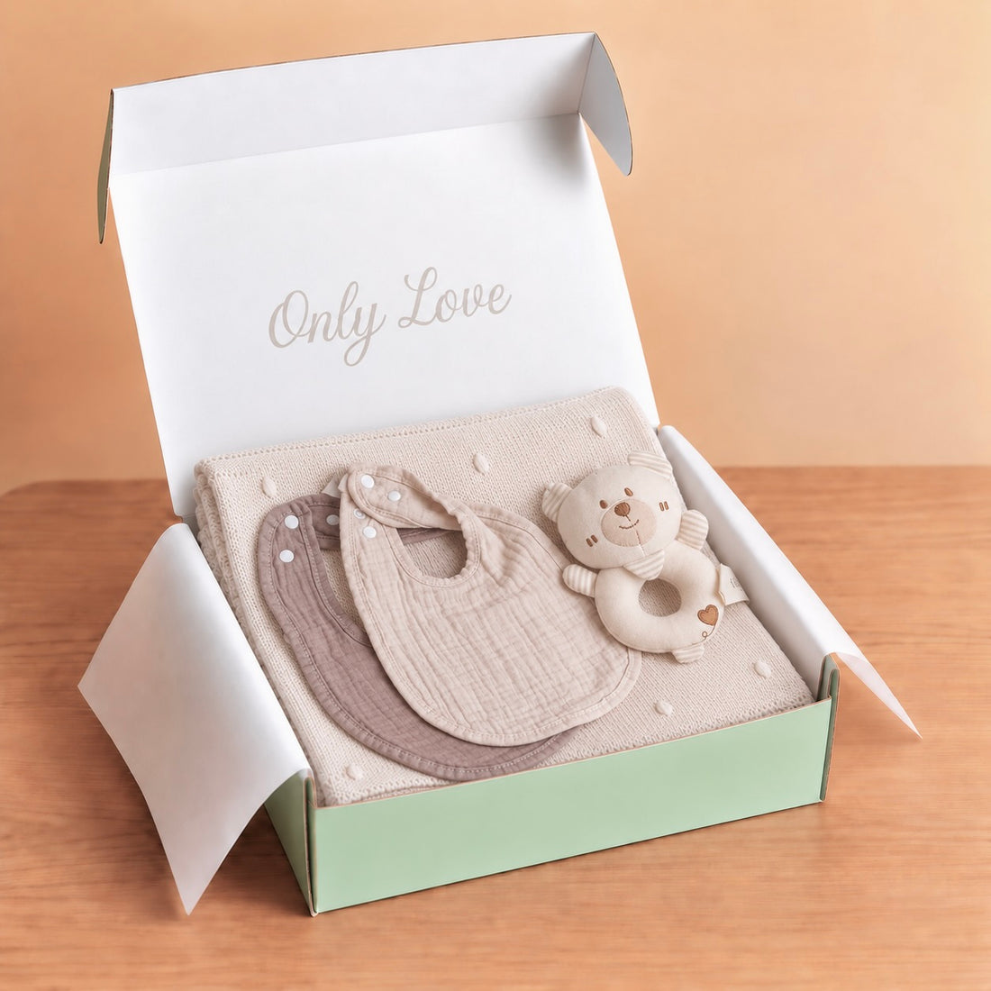 Cream Knitted Blanket &amp; Teddy Rattle