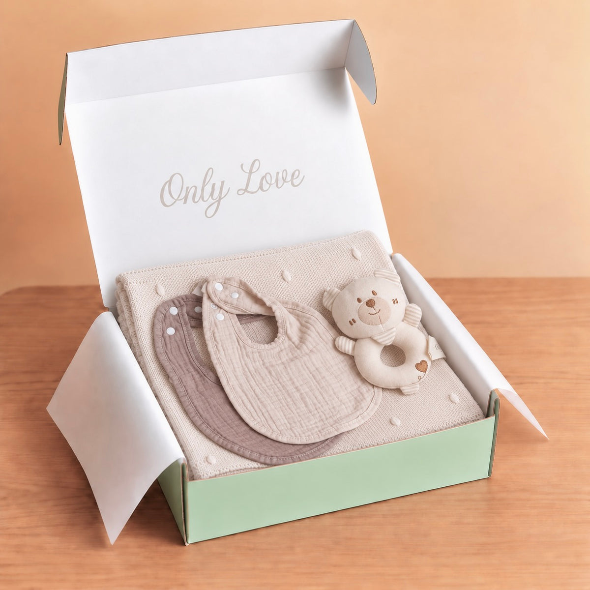 Cream Knitted Blanket &amp; Teddy Rattle