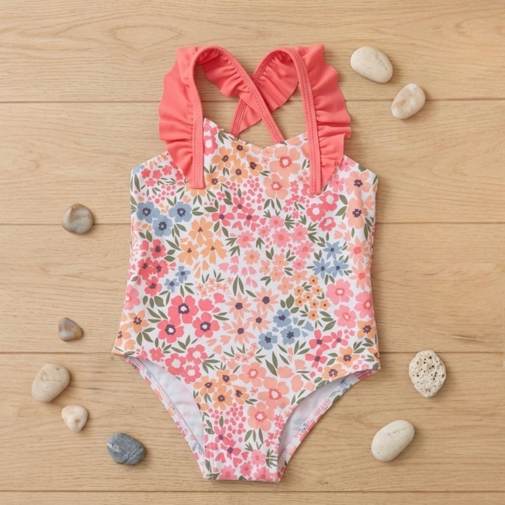 Floral Coral Swimsuit (6-9 M)
