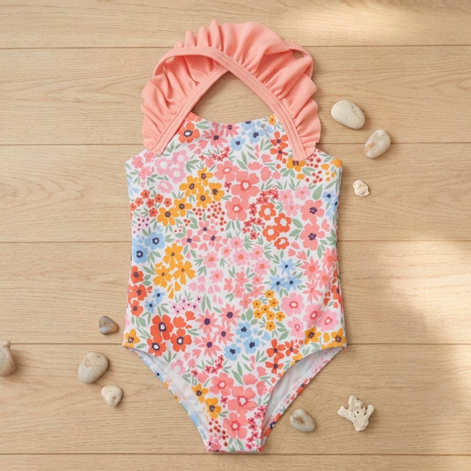 Floral Light Salmon Swimsuit (3-6 M)