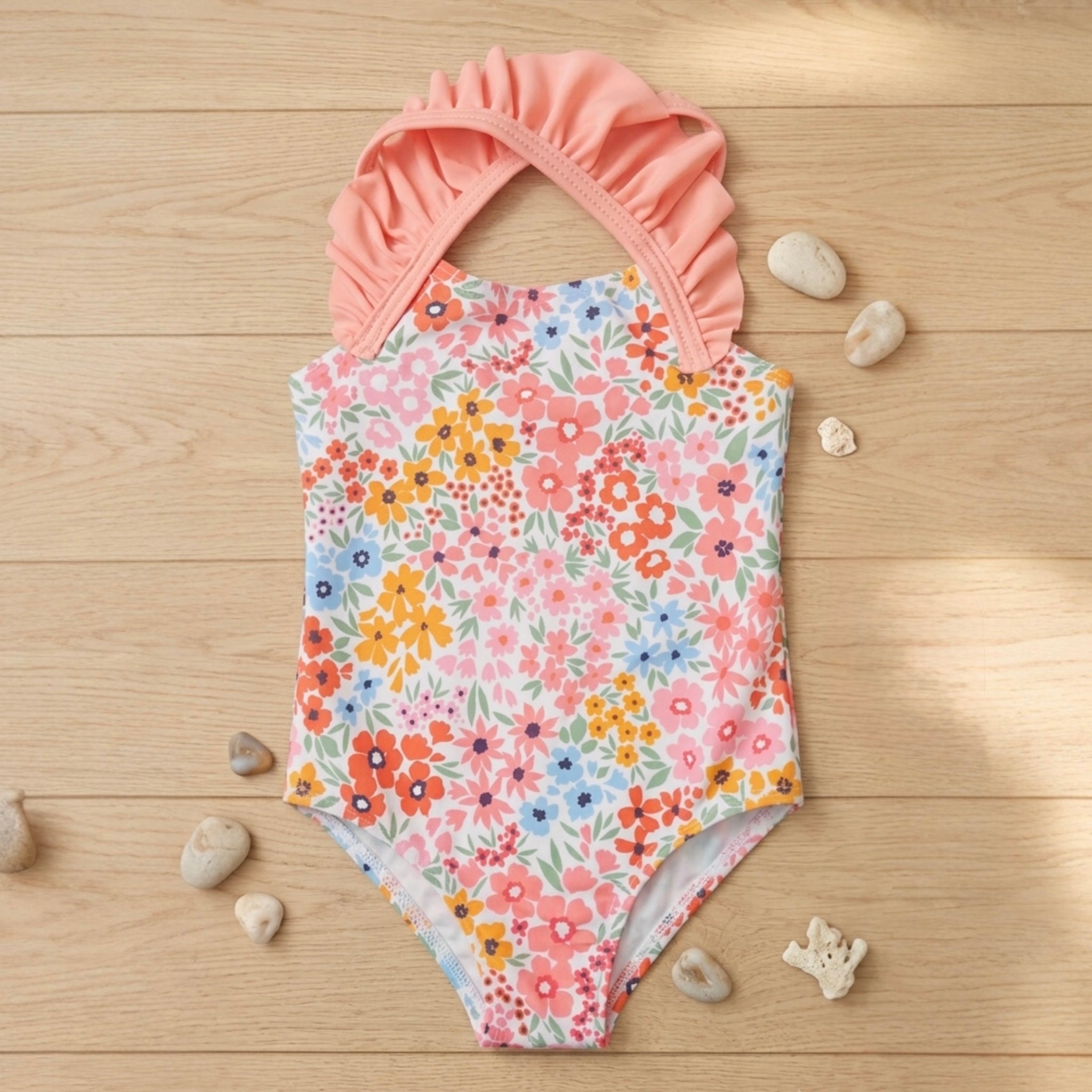 Floral Light Salmon Swimsuit (3-6 M)