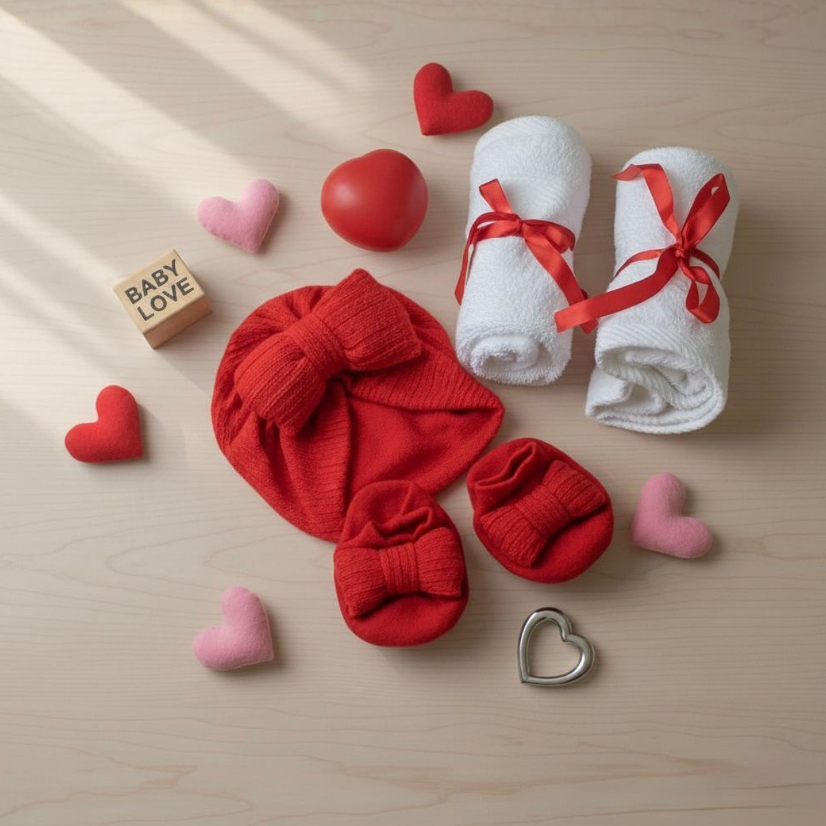 Valentine Set: Baby Hat, Bow &amp; Socks