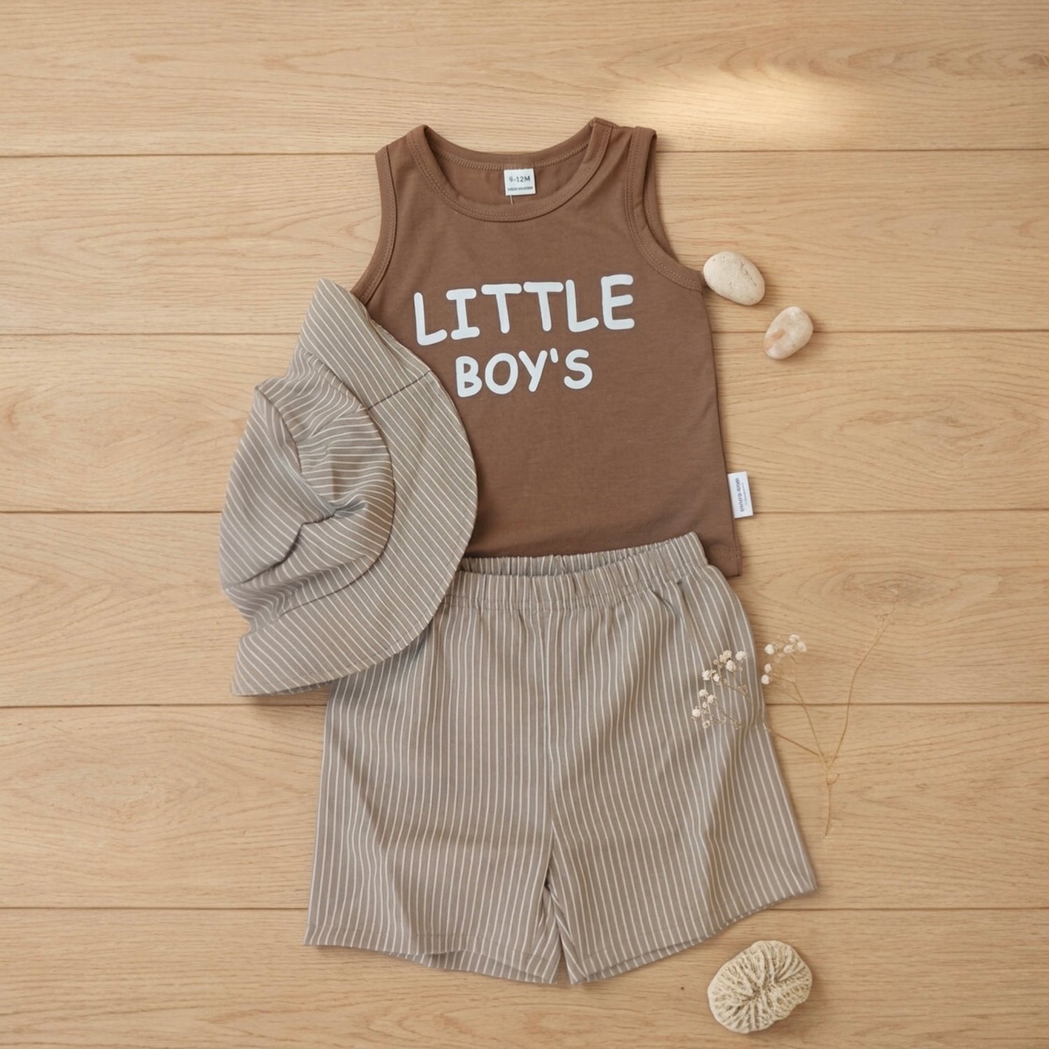 Little Boy Mocha Summer Set (9-12 M)