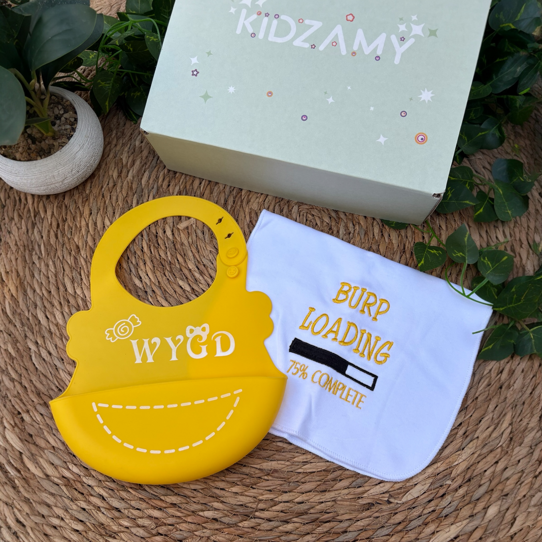 Loading... Fun Silicone Bib &amp; Burp Cloth Set