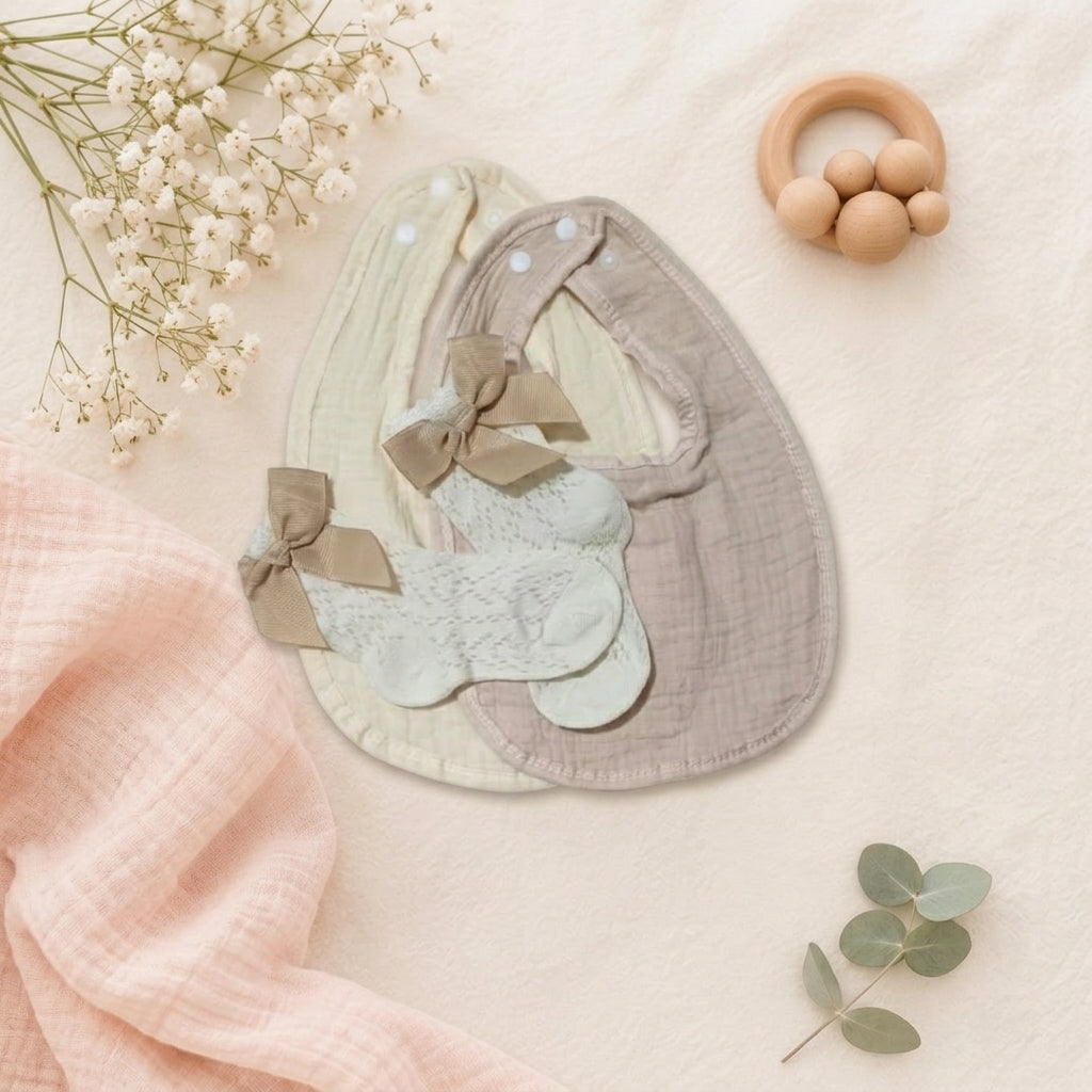 Neutral Bibs and Ruffled Socks Set