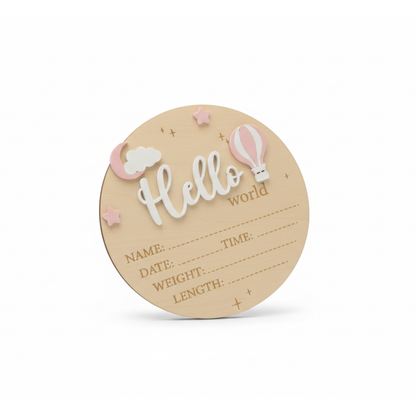 New Born Hello World Wooden Plaque