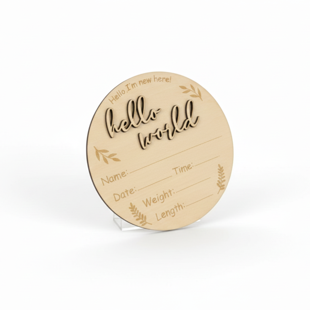 New Born Hello World Wooden Plaque