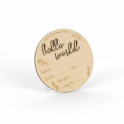 New Born Hello World Wooden Plaque