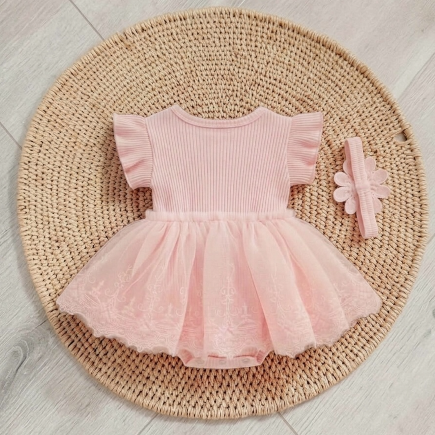 Flower Tutu Bodysuit Dress Pink