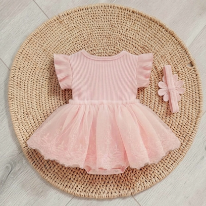Flower Tutu Bodysuit Dress Pink