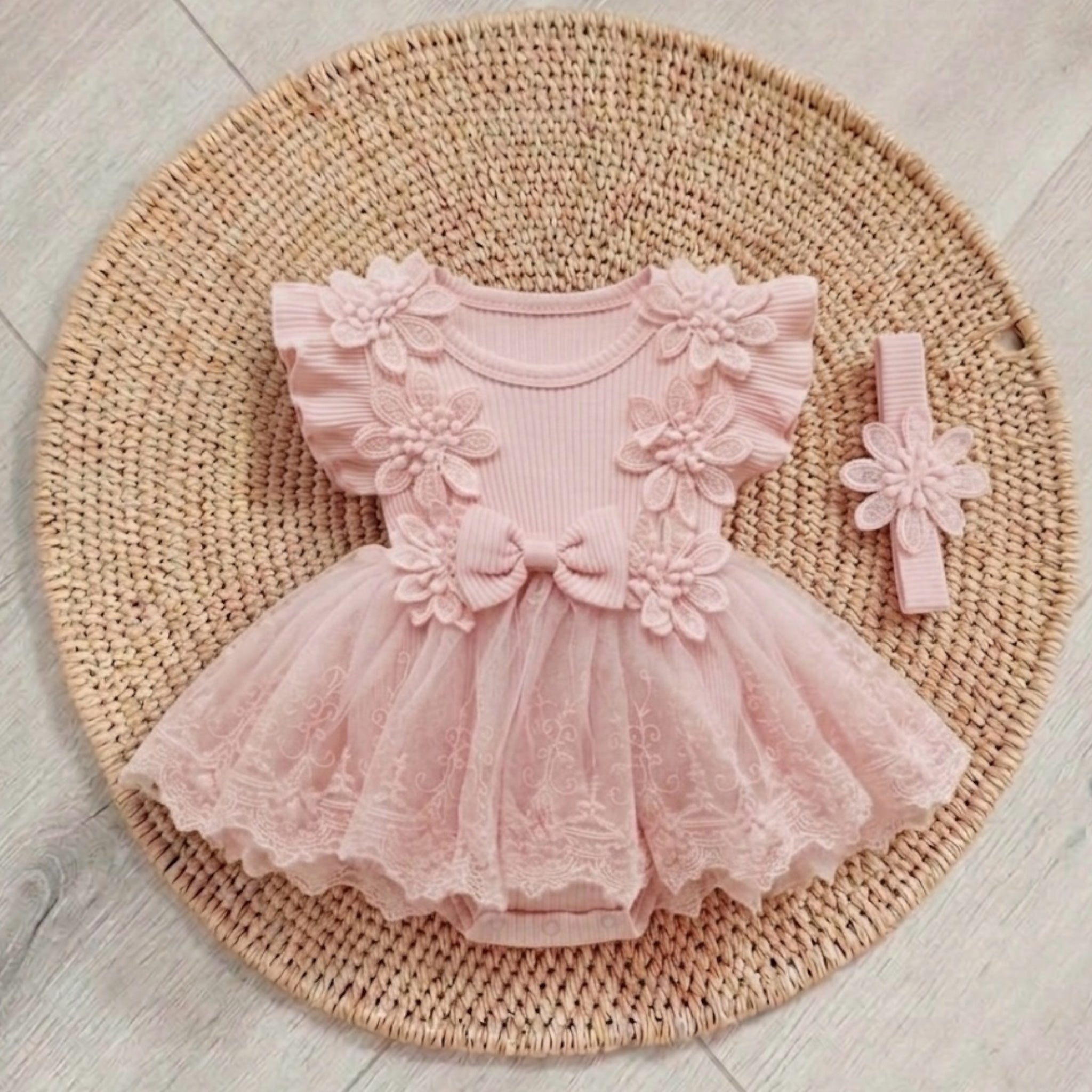 Flower Tutu Bodysuit Dress Pink